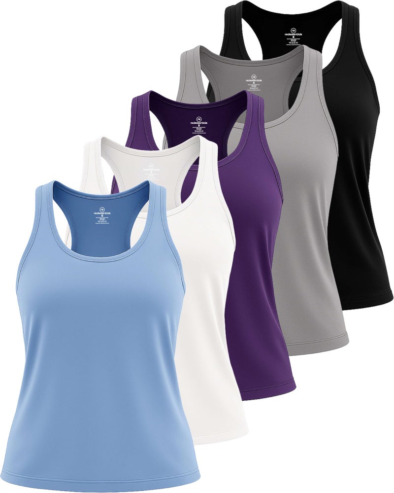 REALESSENTIALS 5 Pack: Womens Quick Dry Fit Ladies Tops Blouse Tee Athletic Yoga Workout Running Gym Active Tees Exercise Women Racerback Sleeveless Flowy Fitness Loose Fit Moisture Wicking Tank Top - Set 6,S - Image 1